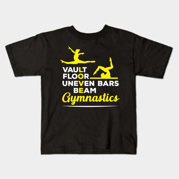 Gymnast Tshirt Love Gymanstics Vault Bars Beam Floor Kids T-Shirt by InnerMagic